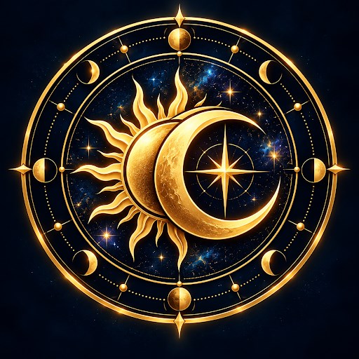 Golden Jyotirva Astro sun and moon celestial emblem